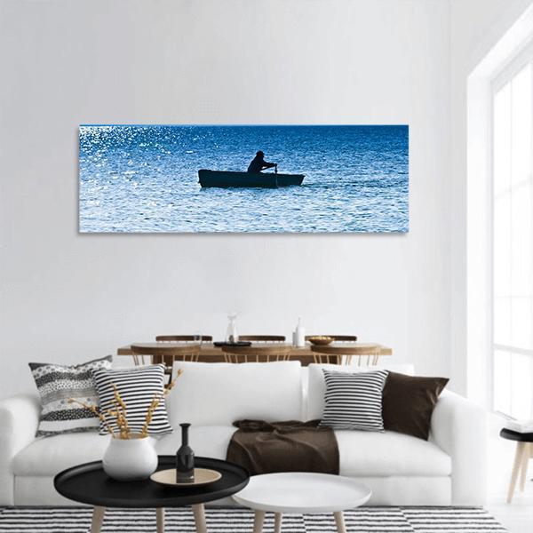 Silhouette Of The Fisherman Panoramic Canvas Wall Art-1 Piece-36" x 12"-Tiaracle