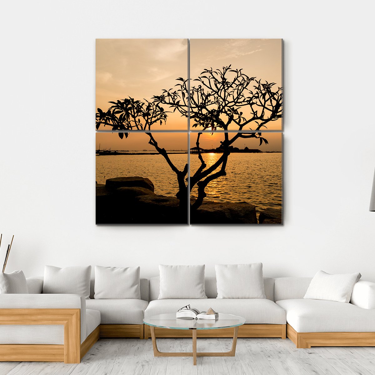 Silhouette Of Tree Canvas Wall Art-4 Square-Gallery Wrap-17" x 17"-Tiaracle
