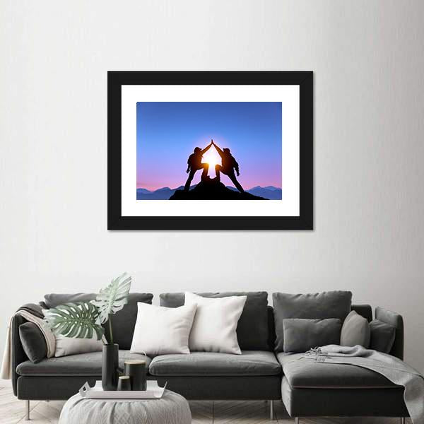 Silhouette Of Two Man With Success Canvas Wall Art-3 Horizontal-Gallery Wrap-25" x 16"-Tiaracle