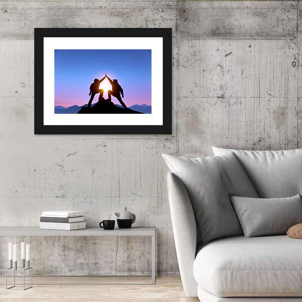 Silhouette Of Two Man With Success Canvas Wall Art-3 Horizontal-Gallery Wrap-25" x 16"-Tiaracle