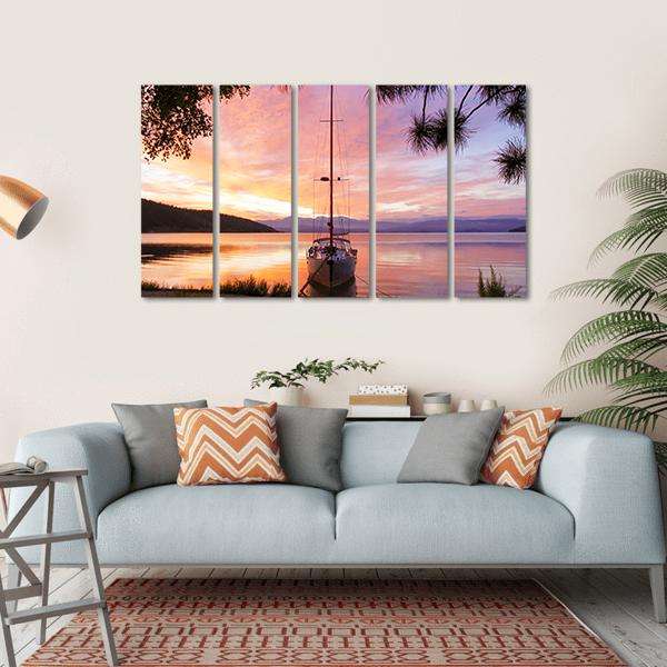 Silhouette Of Yacht On Lake Baikal Canvas Wall Art-5 Horizontal-Gallery Wrap-22" x 12"-Tiaracle