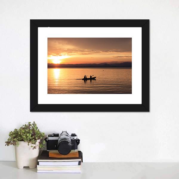 Silhouette Rower At Sunset Canvas Wall Art-1 Piece-Framed Print-20" x 16"-Tiaracle