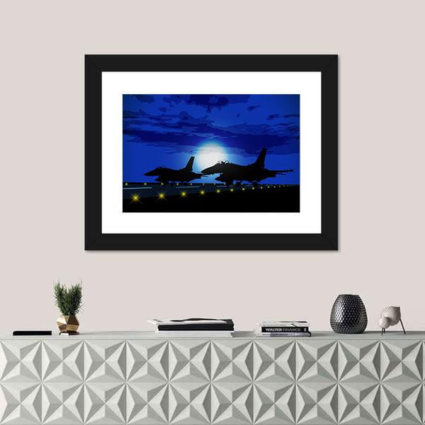 Silhouettes Of Military Planes Canvas Wall Art-1 Piece-Framed Print-20" x 16"-Tiaracle
