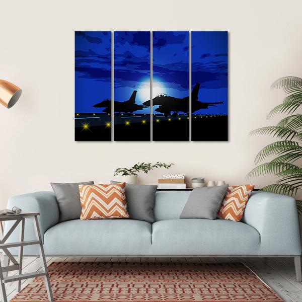 Silhouettes Of Military Planes Canvas Wall Art-4 Horizontal-Gallery Wrap-34" x 24"-Tiaracle