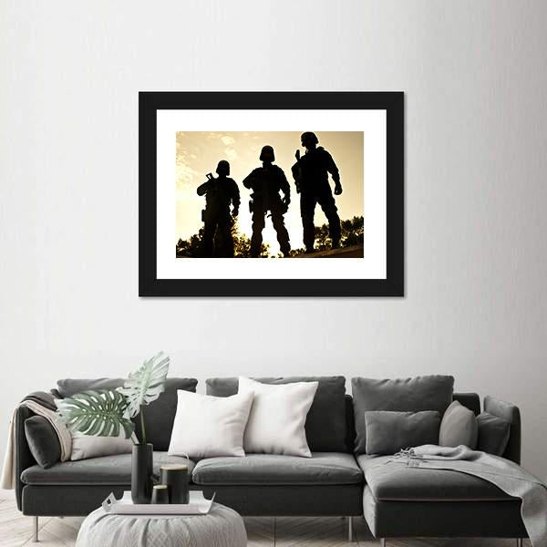 Silhouettes Of S W A T Officers Holding Their Guns Canvas Wall Art-3 Horizontal-Gallery Wrap-25" x 16"-Tiaracle