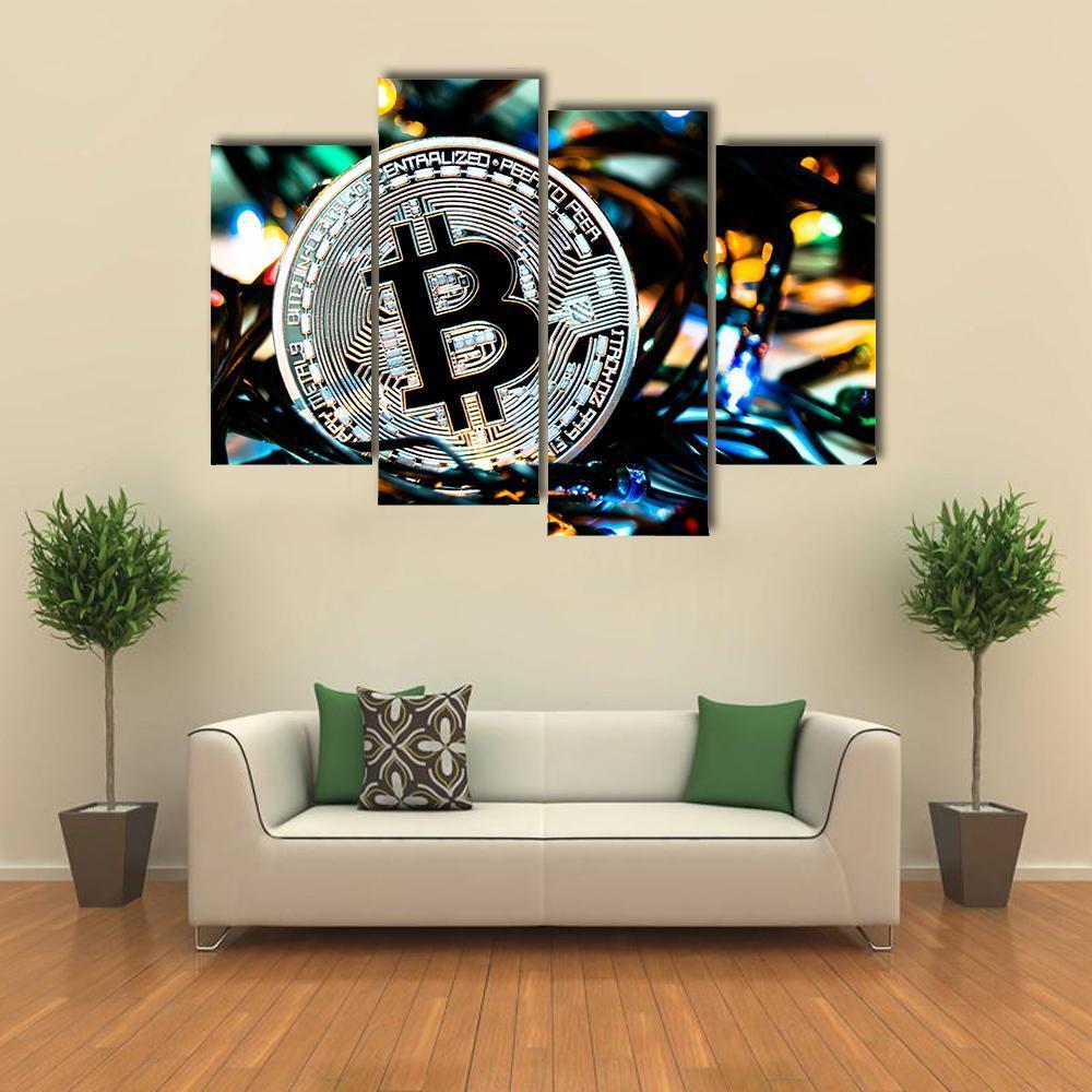 Silver Bitcoin Canvas Wall Art-4 Pop-Gallery Wrap-50" x 32"-Tiaracle