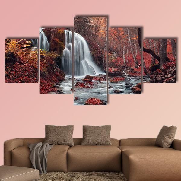 Silver Stream Waterfall In Crimea Canvas Wall Art-5 Star-Gallery Wrap-62" x 32"-Tiaracle