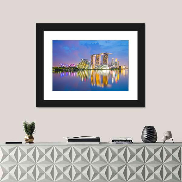 Singapore Cityscapes At Twilight Canvas Wall Art-3 Horizontal-Gallery Wrap-25" x 16"-Tiaracle