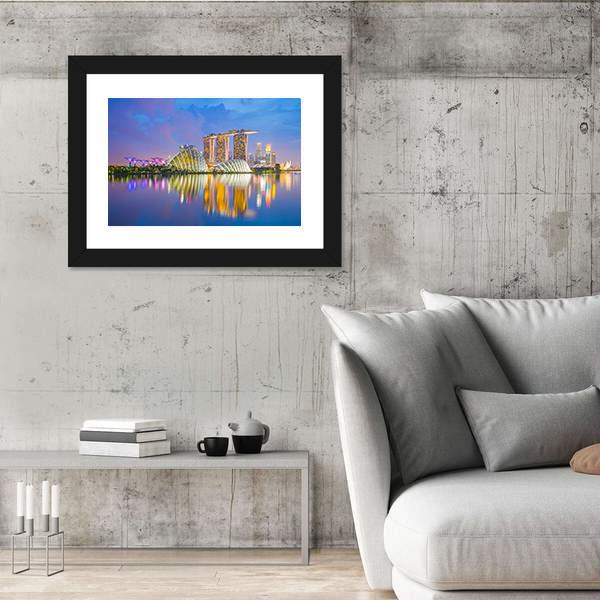 Singapore Cityscapes At Twilight Canvas Wall Art-3 Horizontal-Gallery Wrap-25" x 16"-Tiaracle