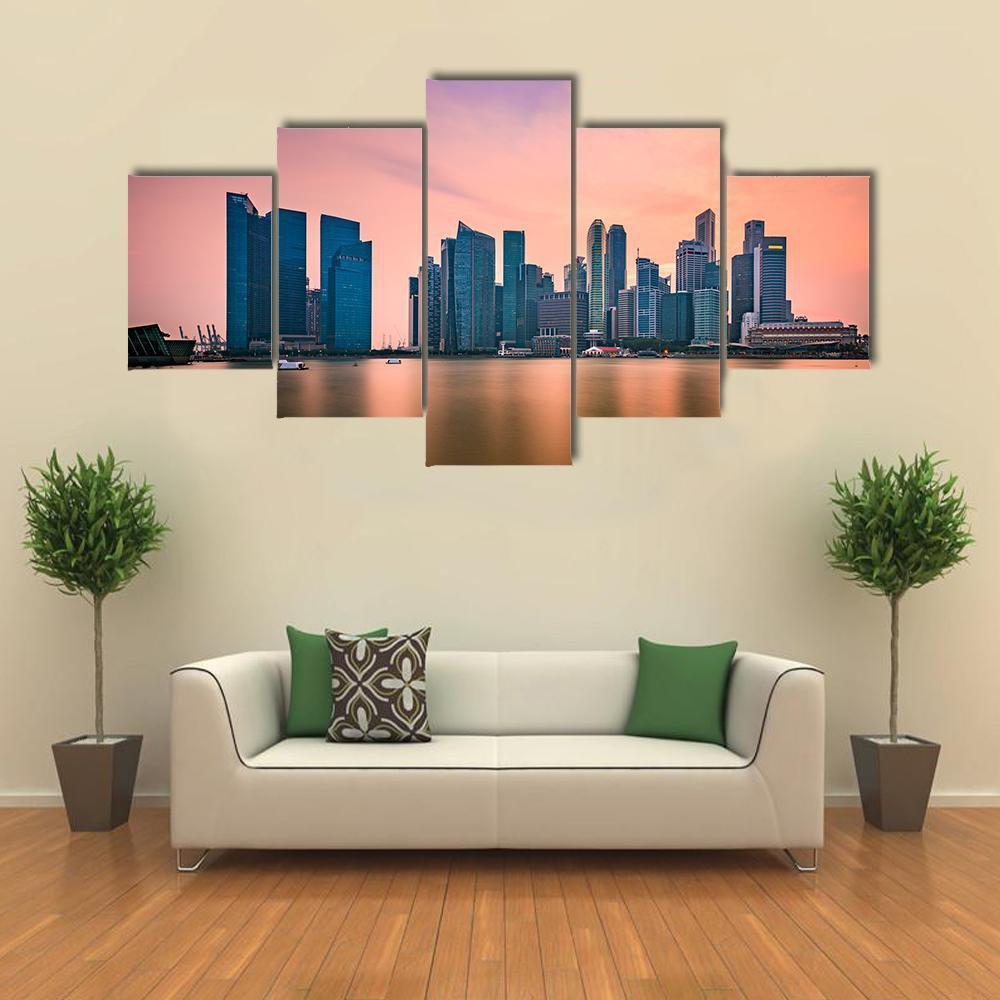 Singapore Skyline At Marina Bay Canvas Wall Art-5 Star-Gallery Wrap-62" x 32"-Tiaracle