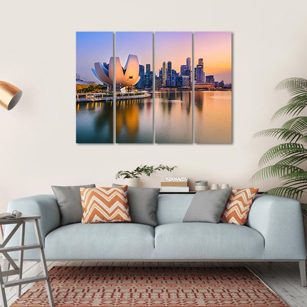 Singapore Skyline At The Marina During Twilight Canvas Wall Art-4 Horizontal-Gallery Wrap-34" x 24"-Tiaracle