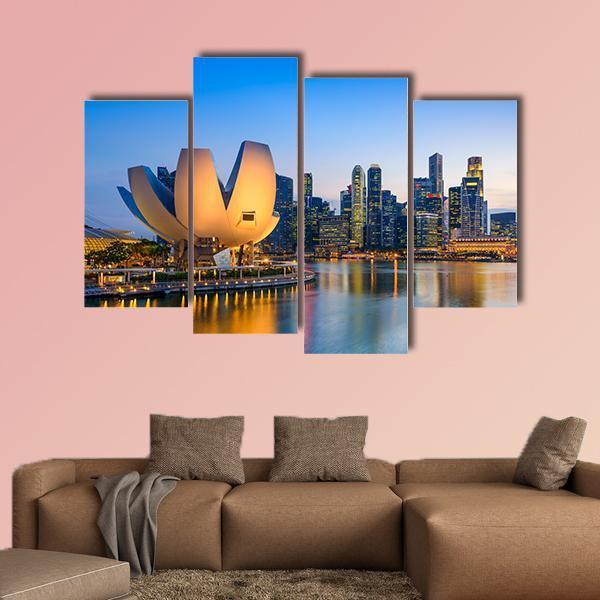 Singapore Skyline At The Marina During Twilight Canvas Wall Art-4 Pop-Gallery Wrap-50" x 32"-Tiaracle
