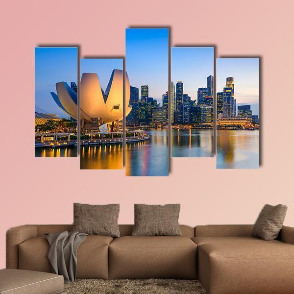 Singapore Skyline At The Marina During Twilight Canvas Wall Art-5 Pop-Gallery Wrap-47" x 32"-Tiaracle
