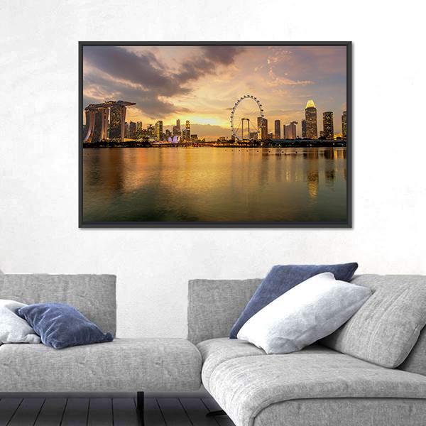 Singapore Skyline Business District Canvas Wall Art-3 Horizontal-Gallery Wrap-25" x 16"-Tiaracle