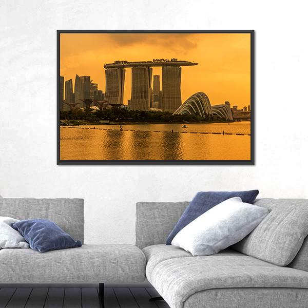 Singapore Skyline Business District Canvas Wall Art-3 Horizontal-Gallery Wrap-25" x 16"-Tiaracle