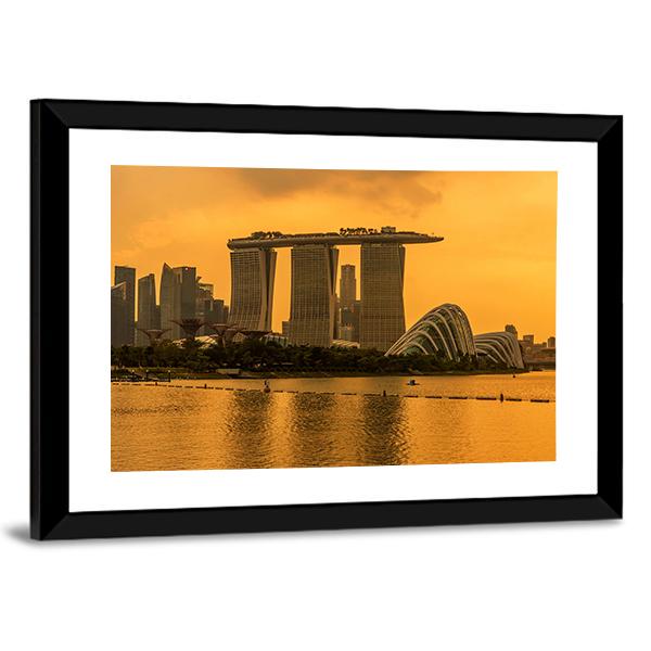 Singapore Skyline Business District Canvas Wall Art-3 Horizontal-Gallery Wrap-25" x 16"-Tiaracle