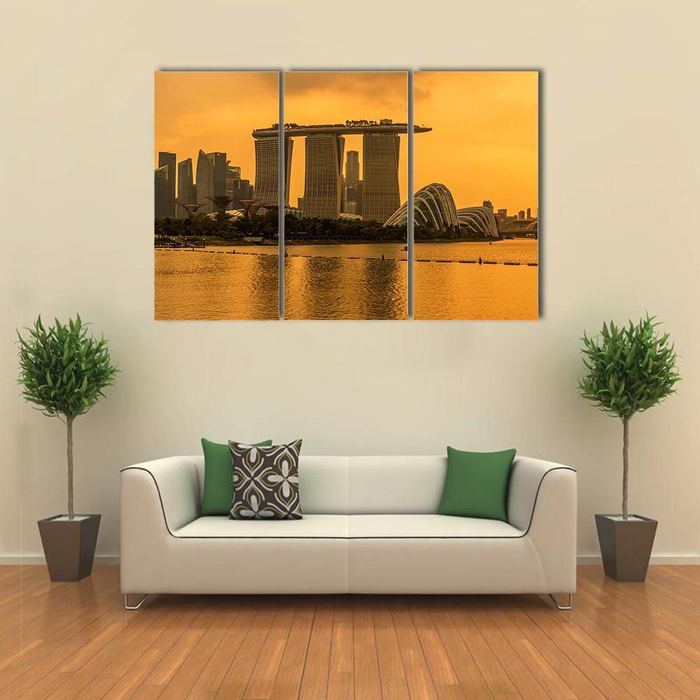 Singapore Skyline Business District Canvas Wall Art-3 Horizontal-Gallery Wrap-37" x 24"-Tiaracle