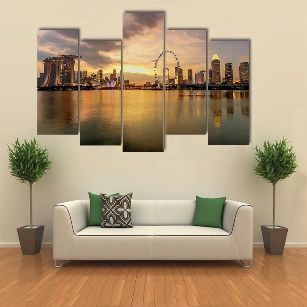 Singapore Skyline Business District Canvas Wall Art-5 Pop-Gallery Wrap-47" x 32"-Tiaracle