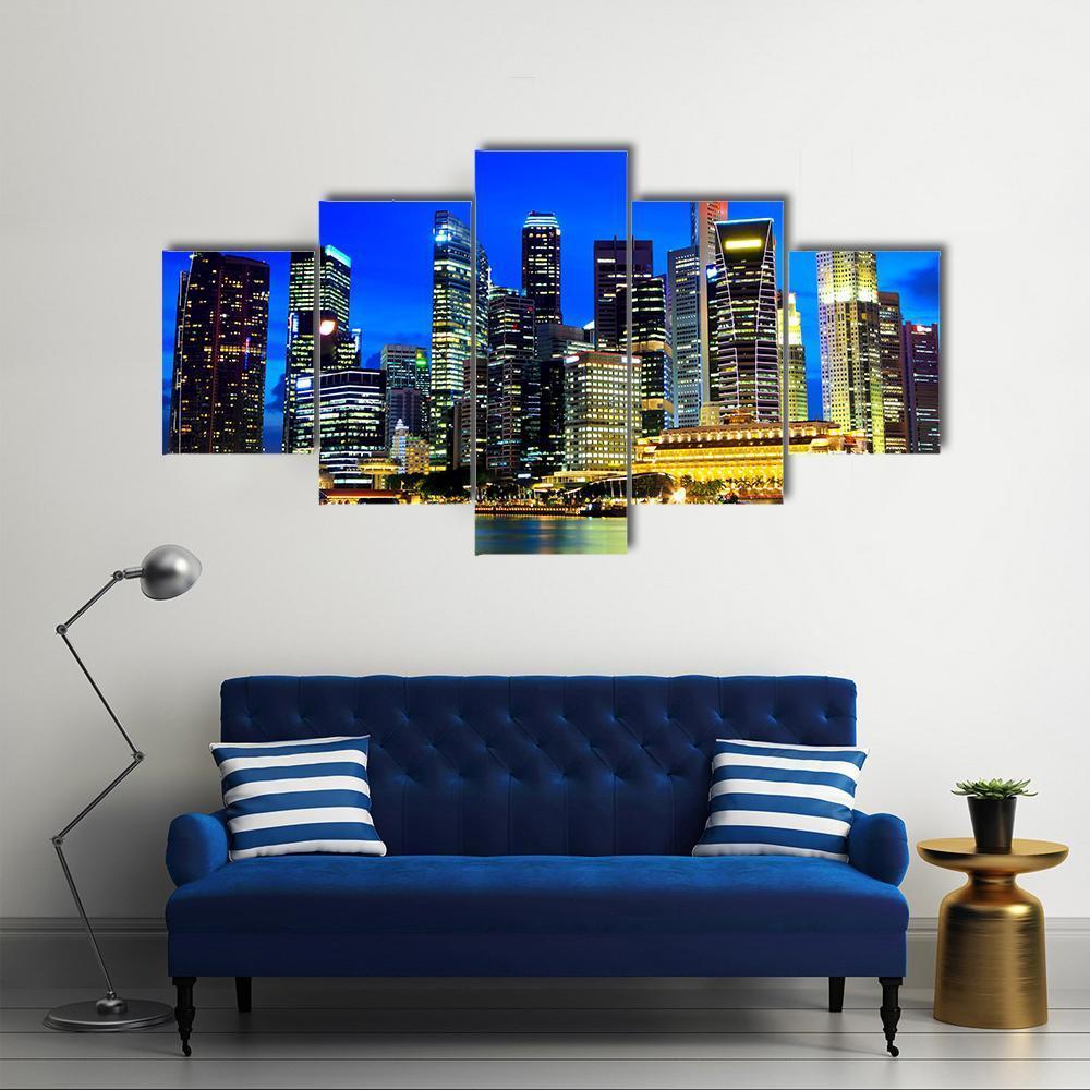 Singapore Skyline Canvas Wall Art-5 Star-Gallery Wrap-62" x 32"-Tiaracle