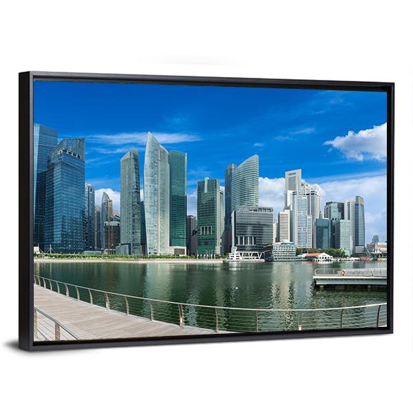 Singapore Skyline Of Business District And Marina Bay Panorama Canvas Wall Art-3 Horizontal-Gallery Wrap-25" x 16"-Tiaracle