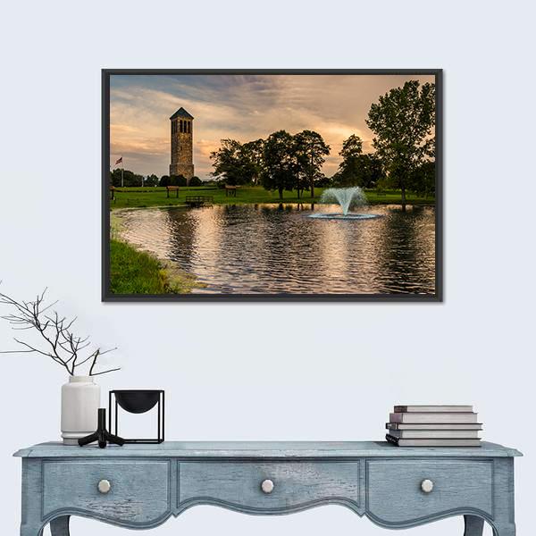 Singing Tower & Pond Canvas Wall Art-3 Horizontal-Gallery Wrap-25" x 16"-Tiaracle