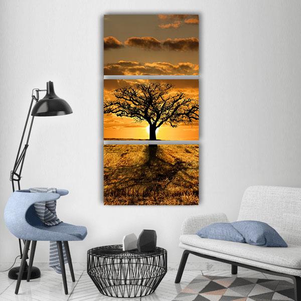 Single Tree Dying During Sunset Vertical Canvas Wall Art-3 Vertical-Gallery Wrap-12" x 25"-Tiaracle