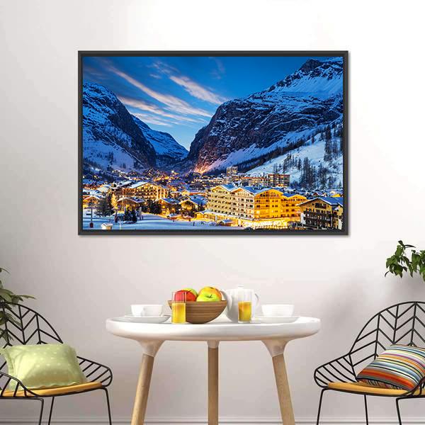 Ski Resort In French Alps Canvas Wall Art-1 Piece-Floating Frame-24" x 16"-Tiaracle