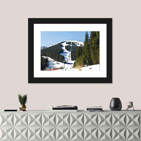 Ski Slope At Winter Resort Bansko Canvas Wall Art-1 Piece-Framed Print-20" x 16"-Tiaracle
