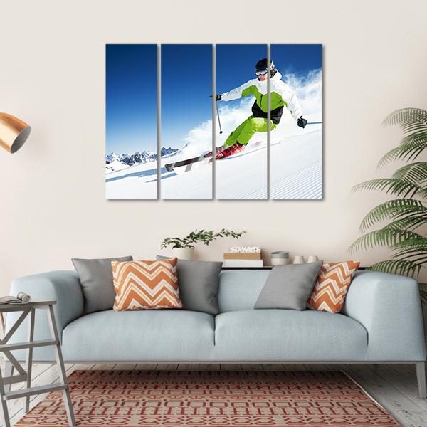Skier In Mountains Canvas Wall Art-4 Horizontal-Gallery Wrap-34" x 24"-Tiaracle