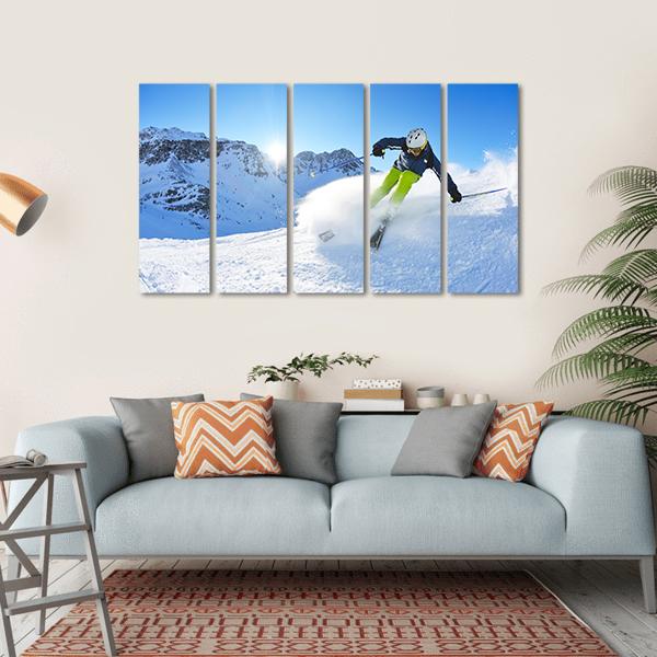 Skier Skiing Downhill Canvas Wall Art-5 Horizontal-Gallery Wrap-22" x 12"-Tiaracle