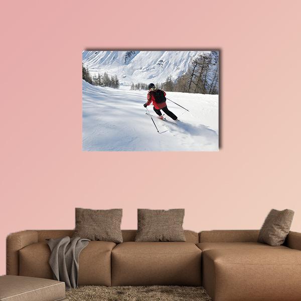 Skier Skiing Downhill Canvas Wall Art-1 Piece-Gallery Wrap-48" x 32"-Tiaracle