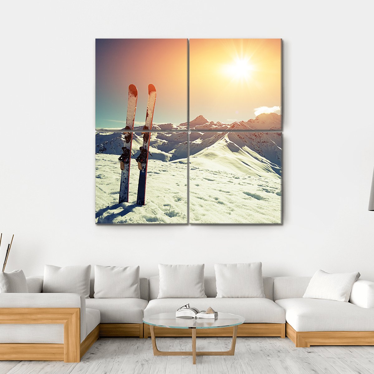 Skis In Snow At Mountains Canvas Wall Art-4 Square-Gallery Wrap-17" x 17"-Tiaracle