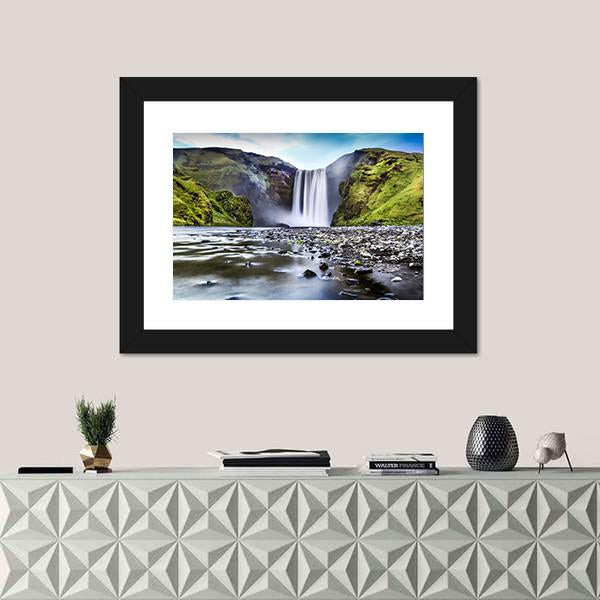 Skogafoss Waterfall In Iceland Canvas Wall Art-1 Piece-Framed Print-20" x 16"-Tiaracle