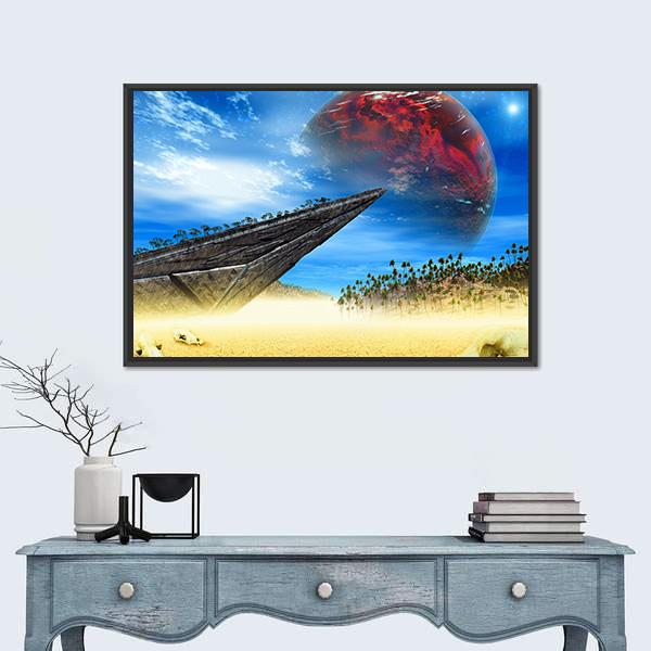 Skulls In Fantasy Landscape Canvas Wall Art-1 Piece-Floating Frame-24" x 16"-Tiaracle