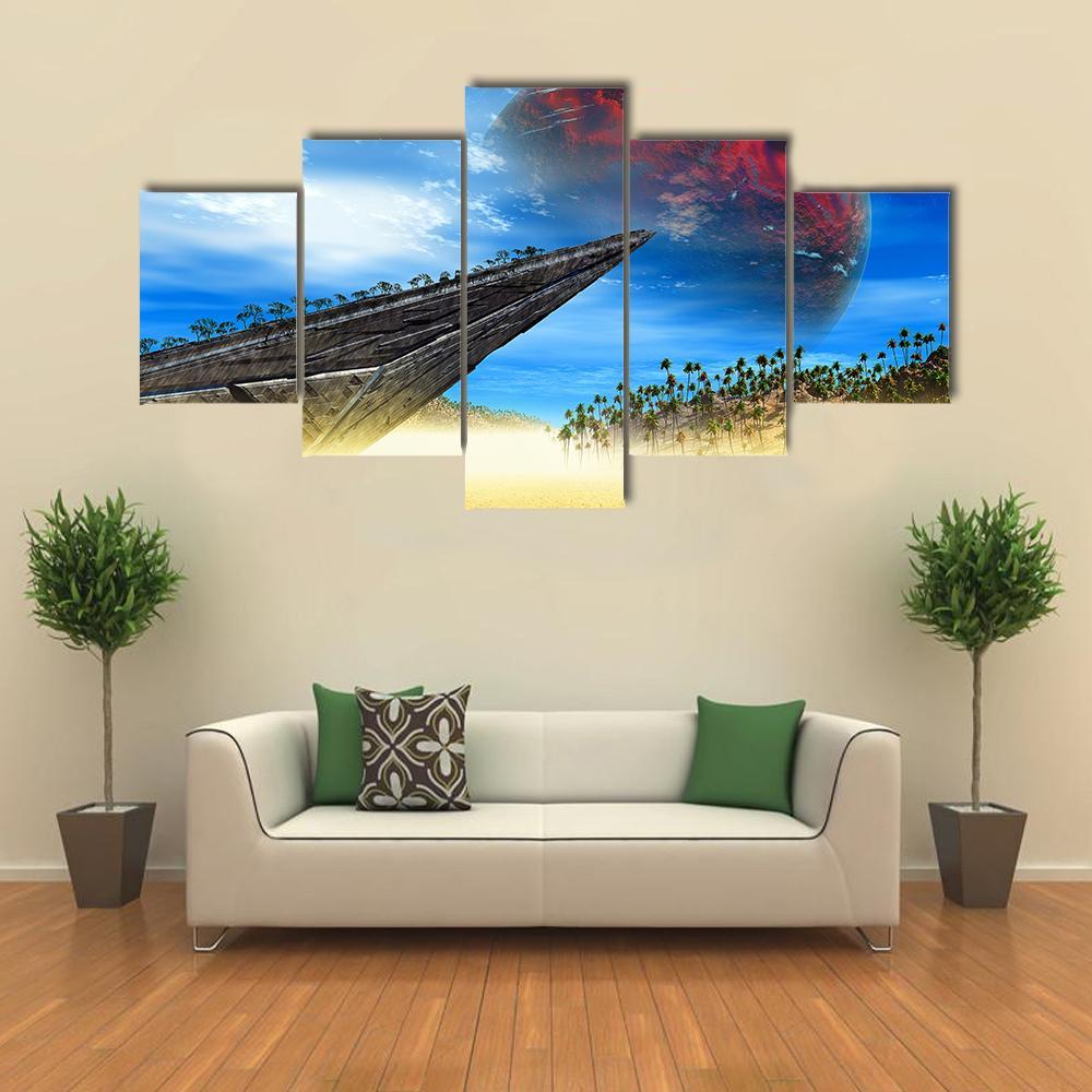 Skulls In Fantasy Landscape Canvas Wall Art-5 Star-Gallery Wrap-62" x 32"-Tiaracle