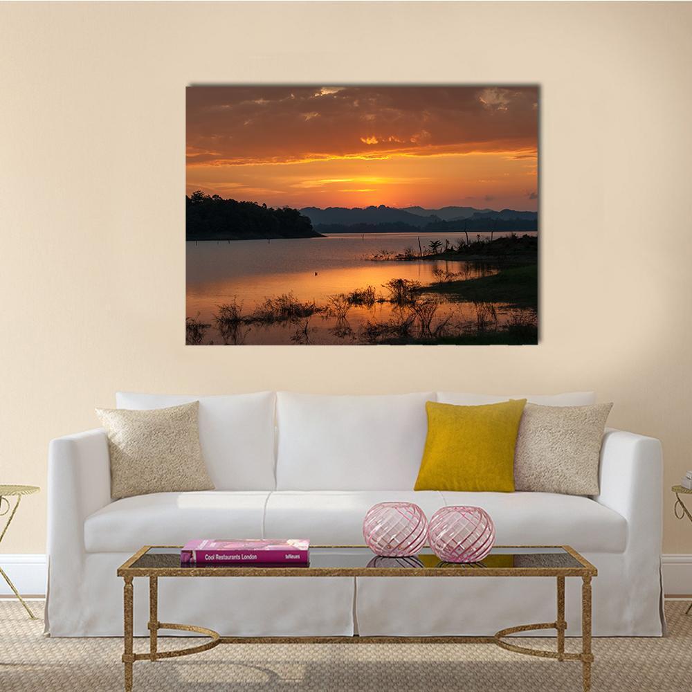 Sky With Cloud At Sunset Over Silhouette Mountains Canvas Wall Art-1 Piece-Gallery Wrap-48" x 32"-Tiaracle