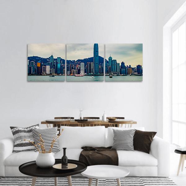 Skycrapers Of Hong Kong Panoramic Canvas Wall Art-3 Piece-25" x 08"-Tiaracle