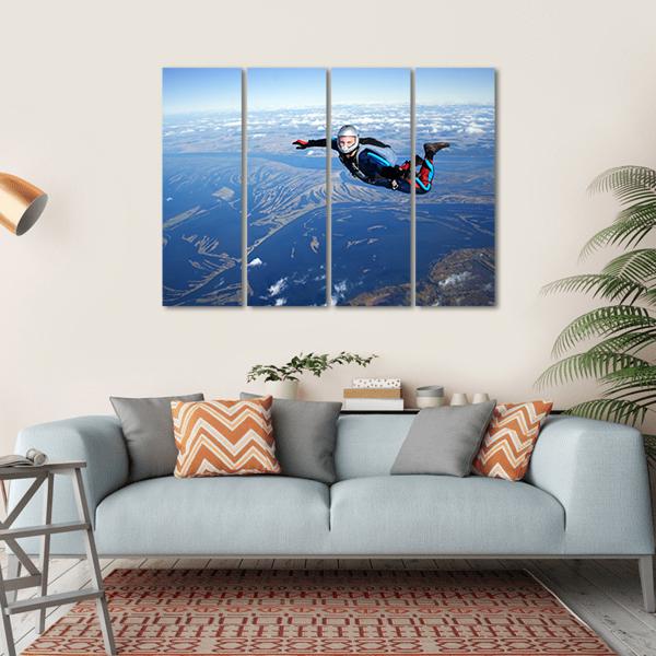 Skydiver Falls Through The Air Canvas Wall Art-4 Horizontal-Gallery Wrap-34" x 24"-Tiaracle