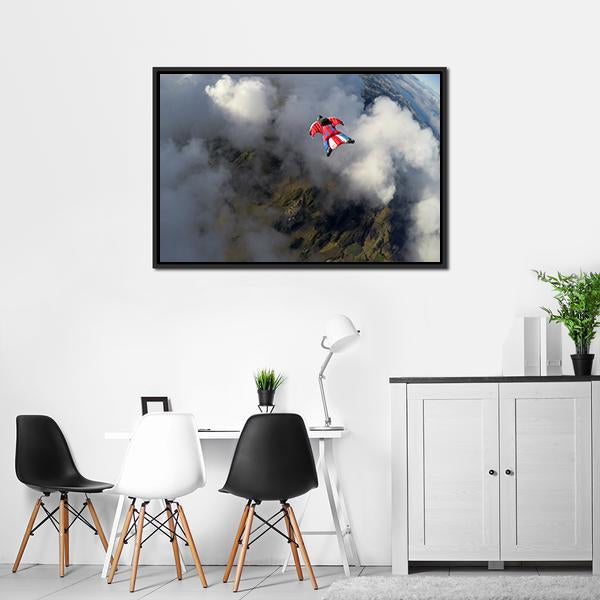 Skydiver In Wingsuit Panoramic Canvas Wall Art-1 Piece-36" x 12"-Tiaracle