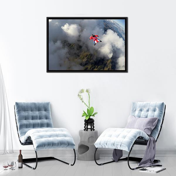 Skydiver In Wingsuit Panoramic Canvas Wall Art-1 Piece-36" x 12"-Tiaracle