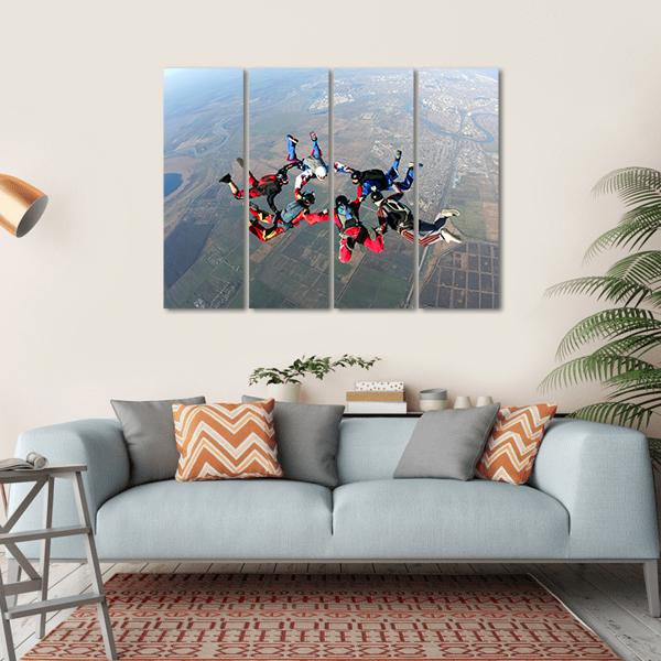 Skydivers Groups Moving Towards Ground Canvas Wall Art-4 Horizontal-Gallery Wrap-34" x 24"-Tiaracle