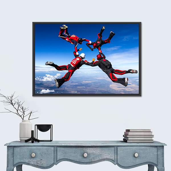 Skydivers In Relative Work Canvas Wall Art-1 Piece-Floating Frame-24" x 16"-Tiaracle