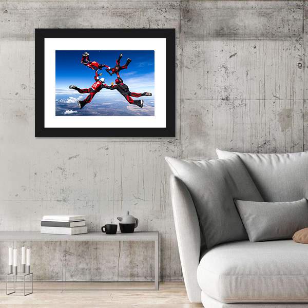 Skydivers In Relative Work Canvas Wall Art-3 Horizontal-Gallery Wrap-25" x 16"-Tiaracle
