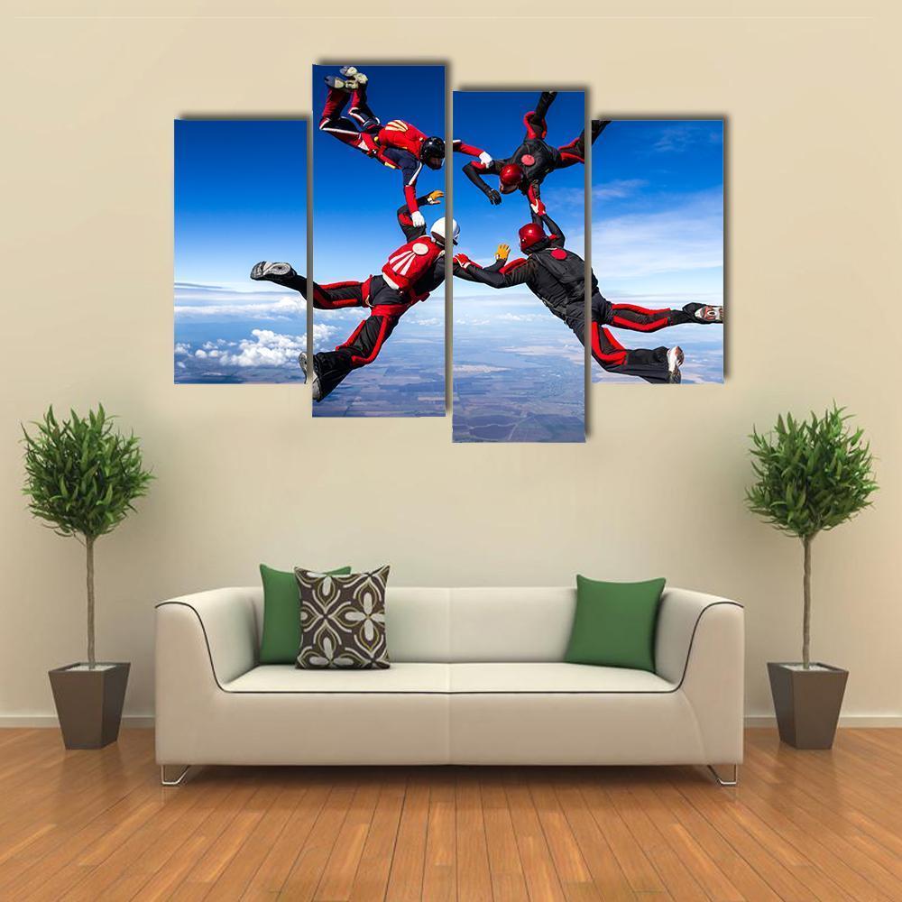 Skydivers In Relative Work Canvas Wall Art-4 Pop-Gallery Wrap-50" x 32"-Tiaracle