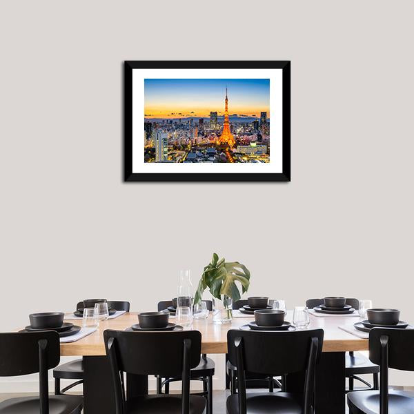 Skyline At Tokyo Tower Canvas Wall Art-1 Piece-Framed Print-20" x 16"-Tiaracle
