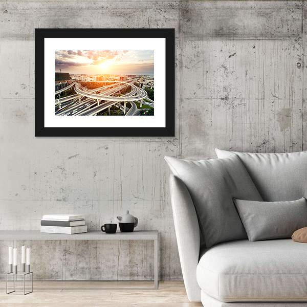 Skyline & Highway Intersection Vertical Canvas Wall Art-3 Vertical-Gallery Wrap-12" x 25"-Tiaracle