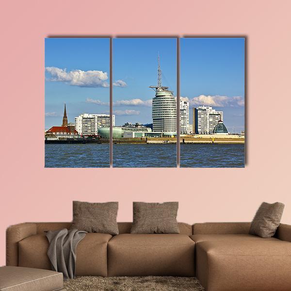 Skyline Of Bremerhaven Canvas Wall Art-3 Horizontal-Gallery Wrap-25" x 16"-Tiaracle