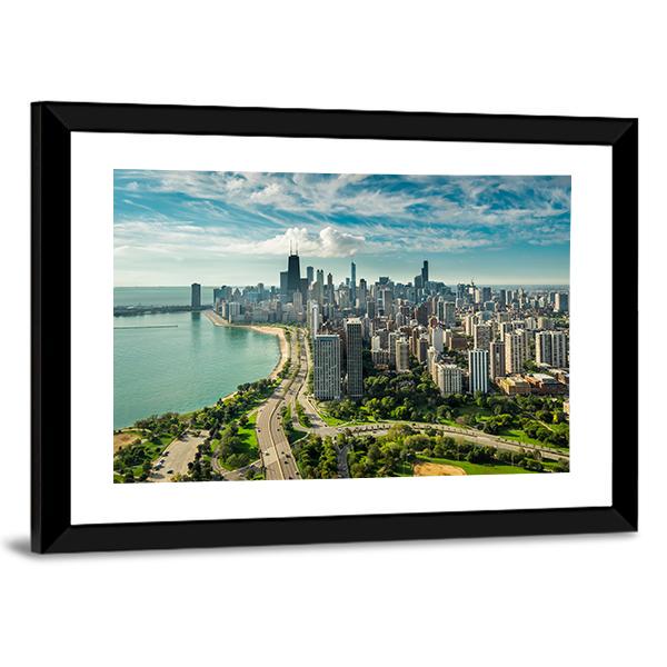 Skyline Of Chicago Canvas Wall Art-3 Horizontal-Gallery Wrap-25" x 16"-Tiaracle