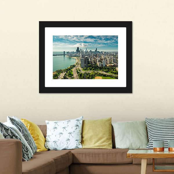 Skyline Of Chicago Canvas Wall Art-3 Horizontal-Gallery Wrap-25" x 16"-Tiaracle