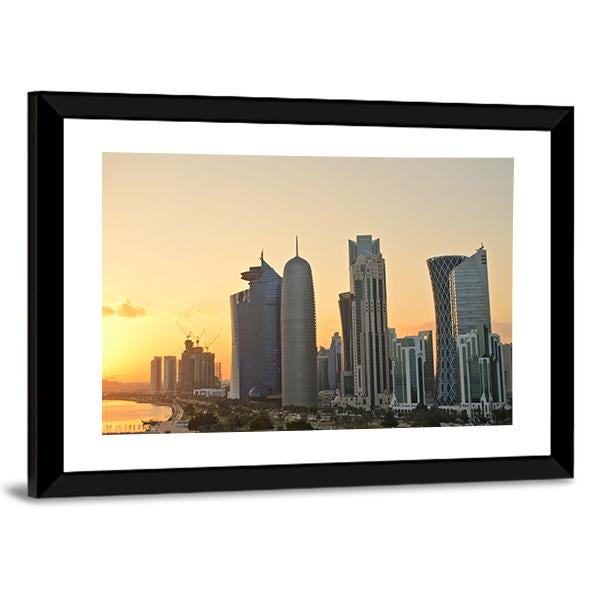 Skyline Of Commercial Center Of Doha Canvas Wall Art-3 Horizontal-Gallery Wrap-25" x 16"-Tiaracle